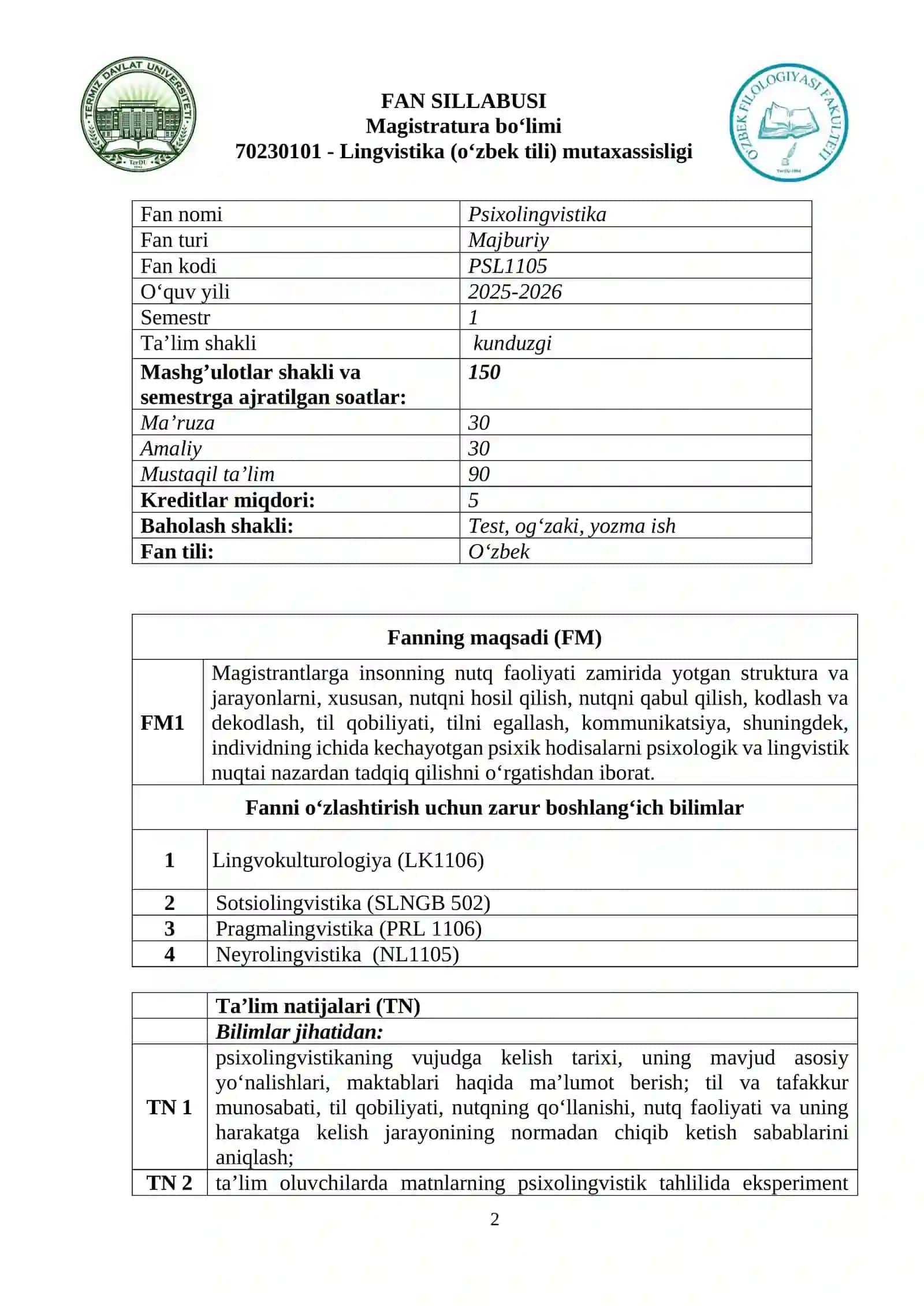 Psixolingvistika SILLABUSI 2