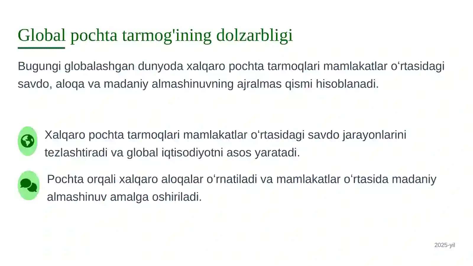 Xalqaro pochta tarmoqlari bilan integratsiya va Butunjahon pochta ittifoqi (UPU) roli 2