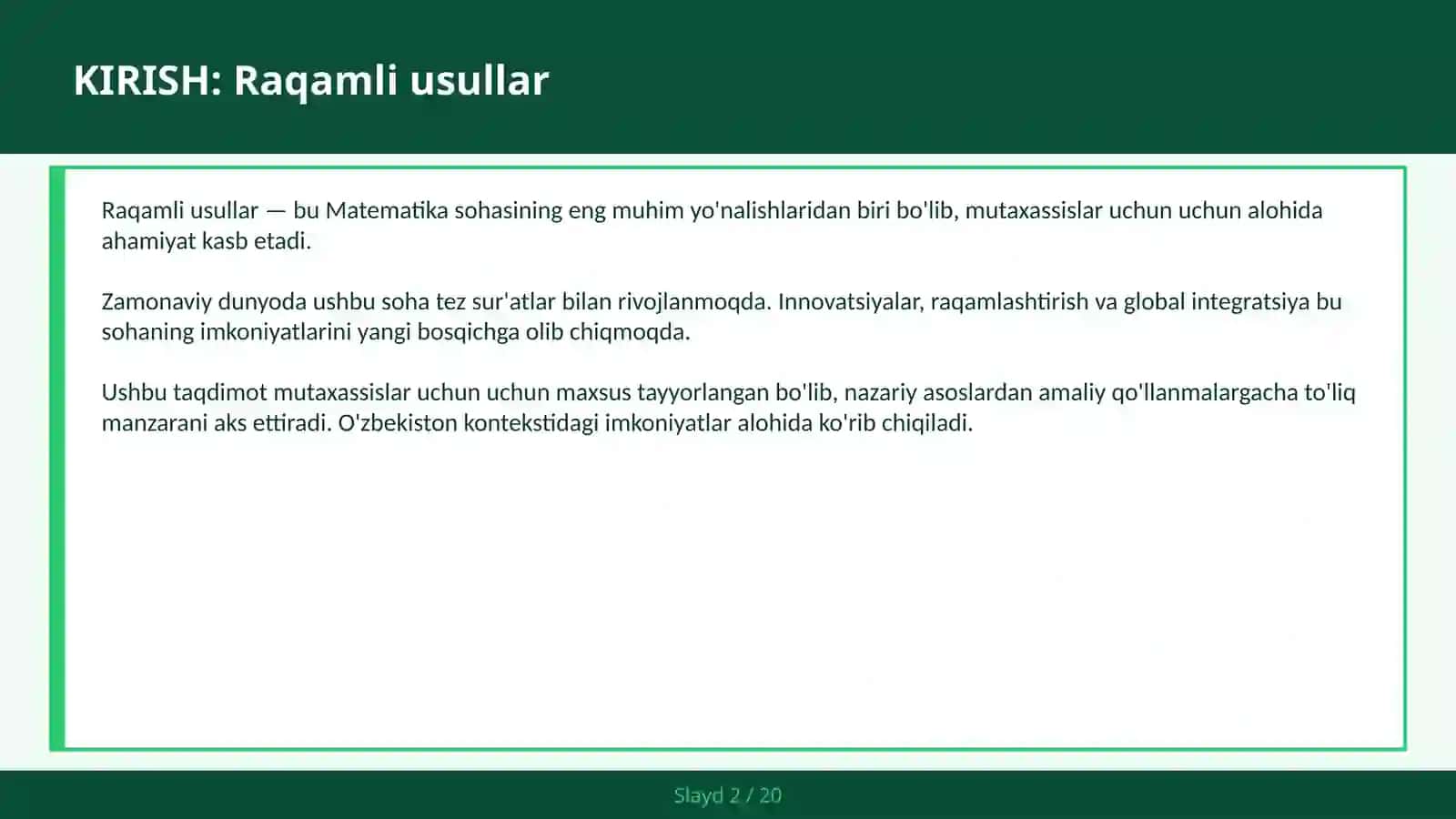 Raqamli usullar 2