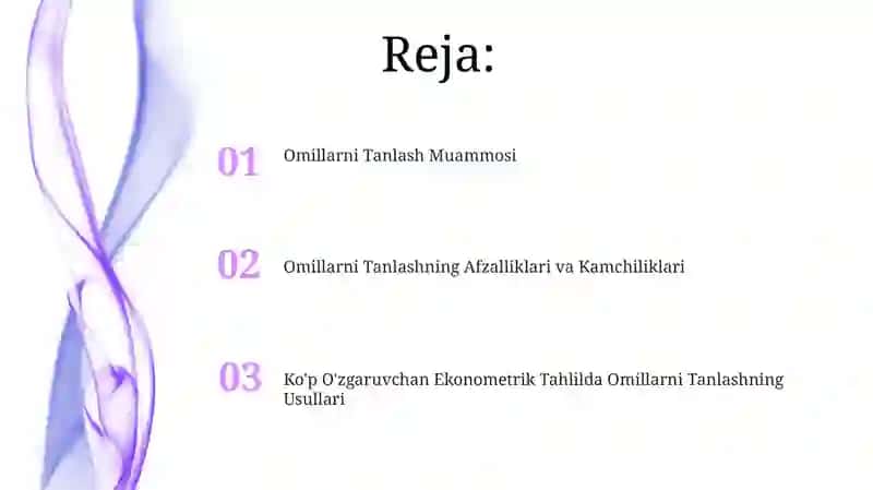 Omillarni Tanlash Muammosi 2