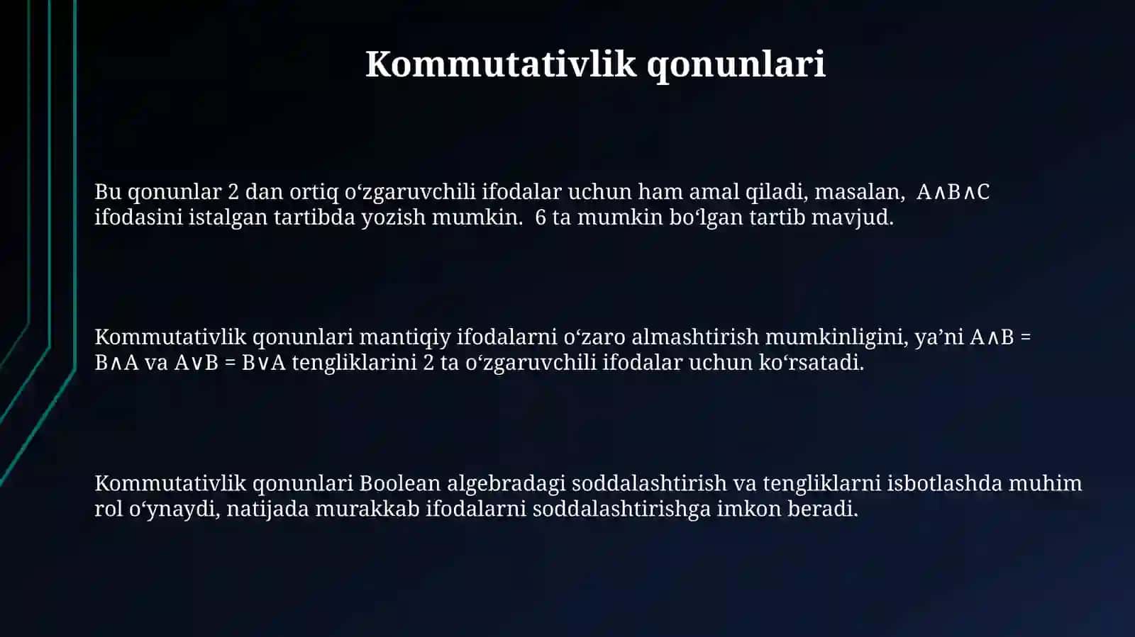 Boolean Funktsiyalarining Ta'rifi va Xossalari 2
