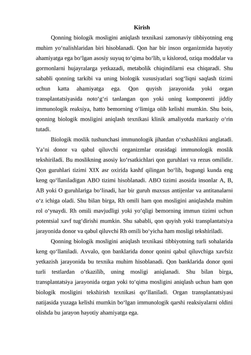Qonning biologik mosligini aniqlash texnikasi 2