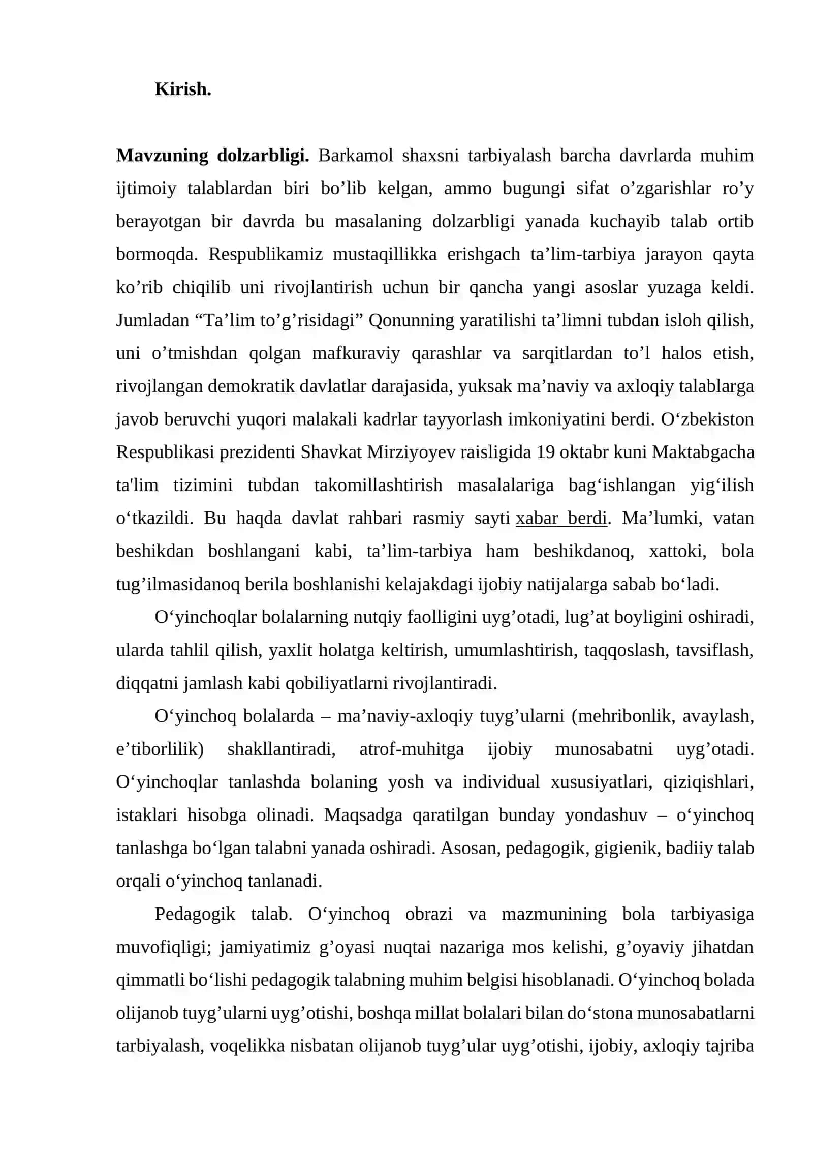Bola tarbiyasida o'yinchoqlarning axamiyati 2