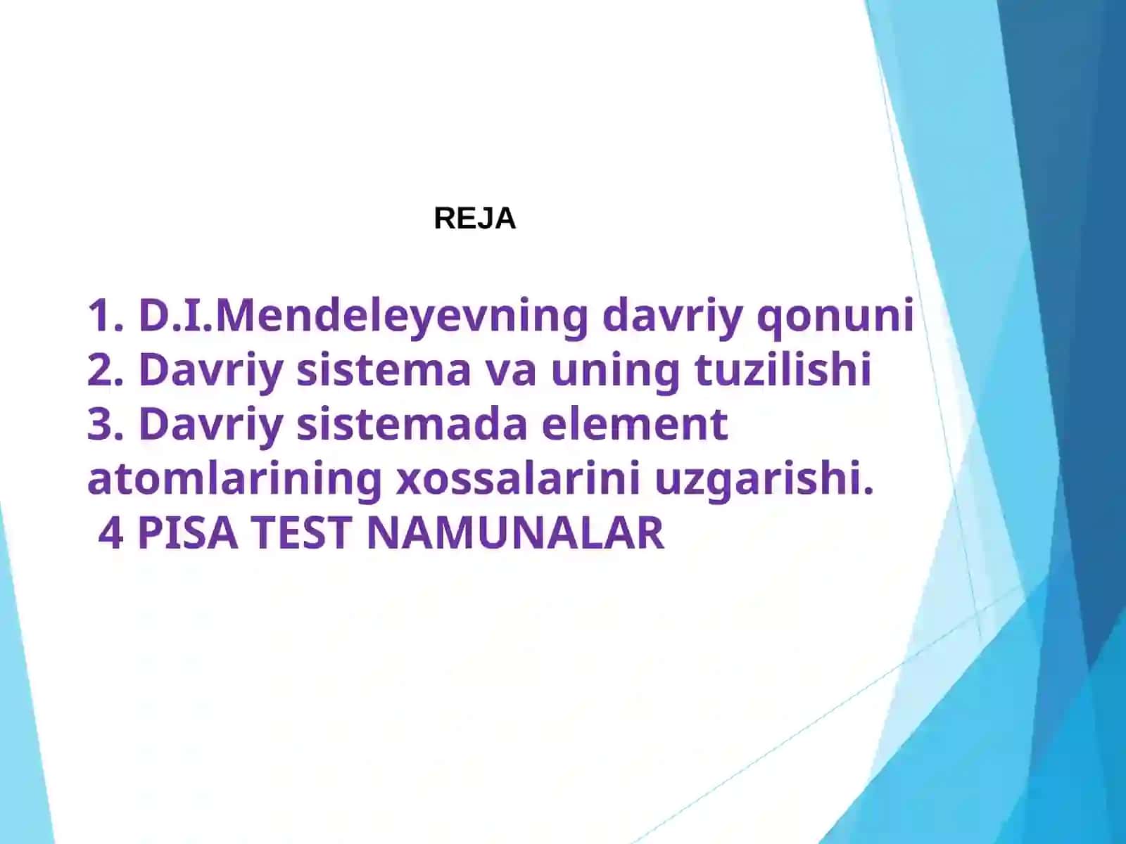 D.I.MENDELEYEVNING ELEMENTLAR DAVRIYQONUNI VA KIMYOVIY ELEMENTLAR DAVRIY SISTEMASI 2