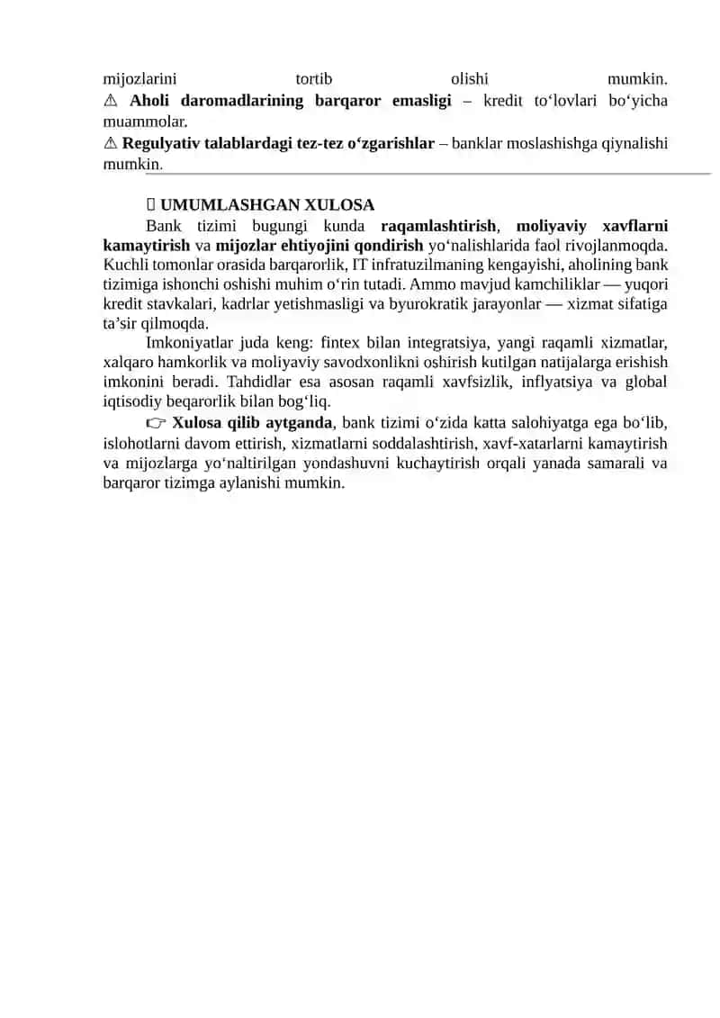 Uz Bank tizimi SWOT tahlil 2