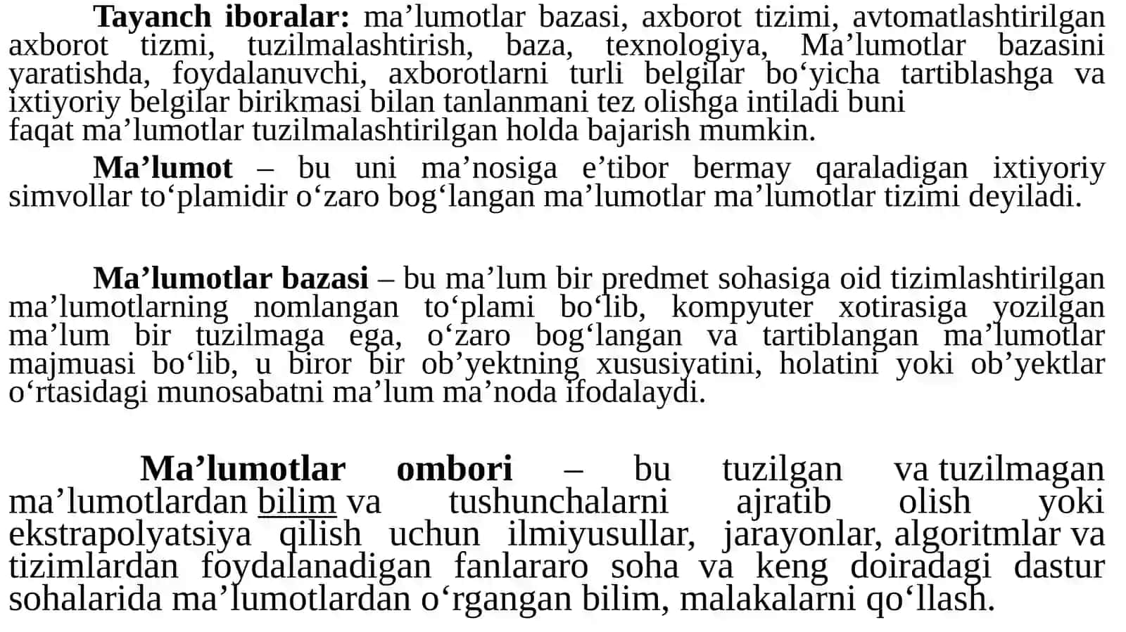 Ma’lumotlar bazalari va katta xajmdagi ma’lumotlar bilan ishlash texnologiyalari 2