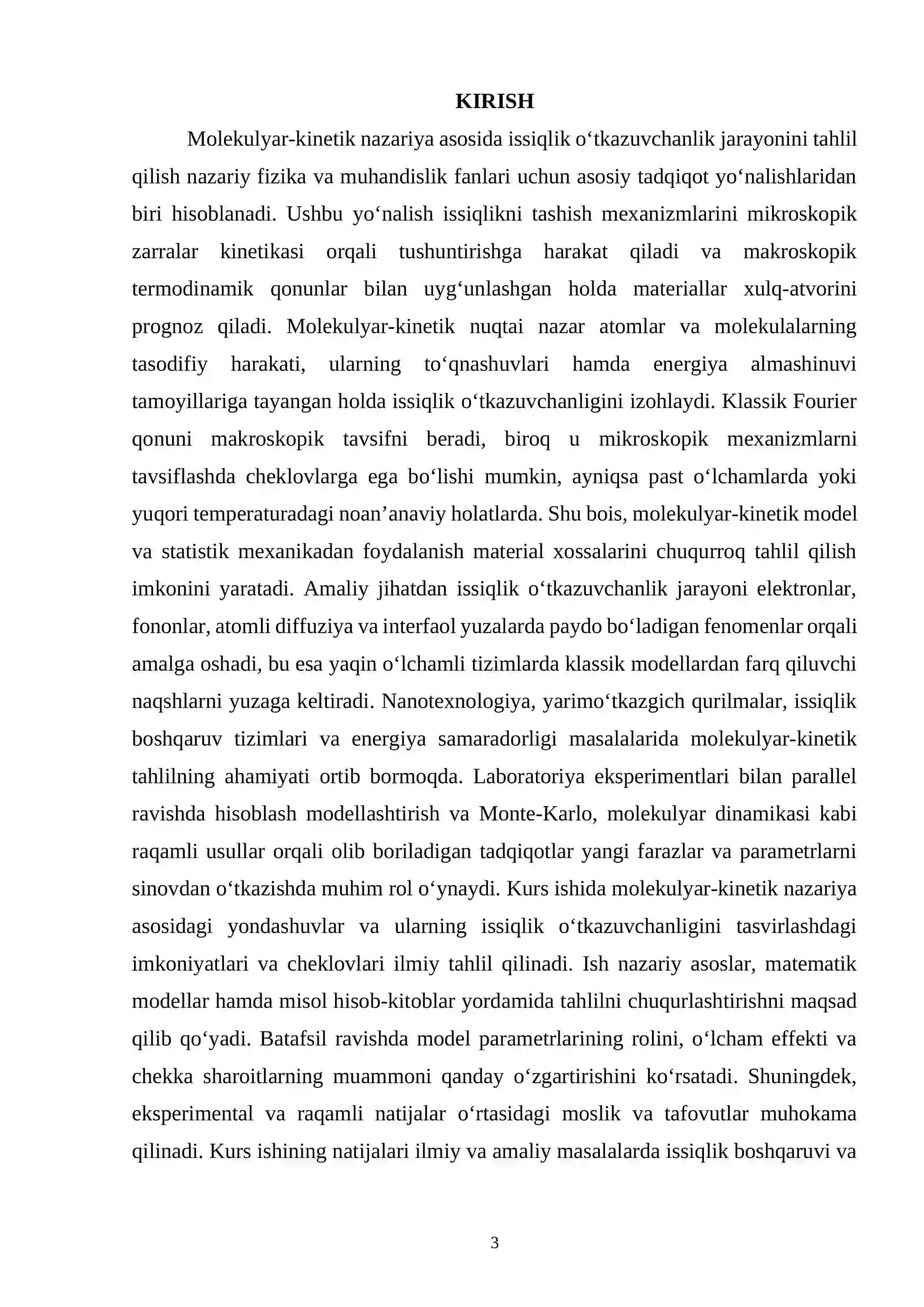 MOLEKULYAR-KINETIK NAZARIYA ASOSIDA ISSIQLIK O‘TKAZUVCHANLIK JARAYONINI TAHLIL QILISH 2