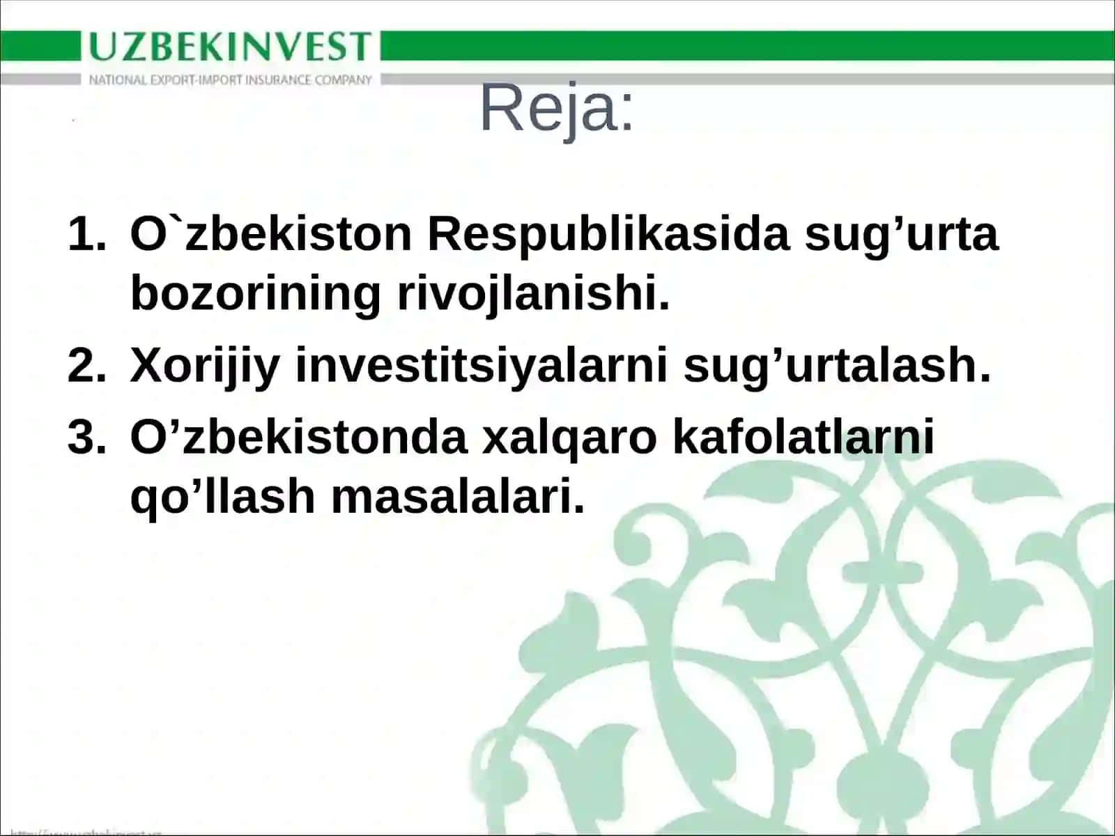 XORIJIY INVESTITSIYALARNI SUG’URTALASH VA TAVAKKALCHILIK 2