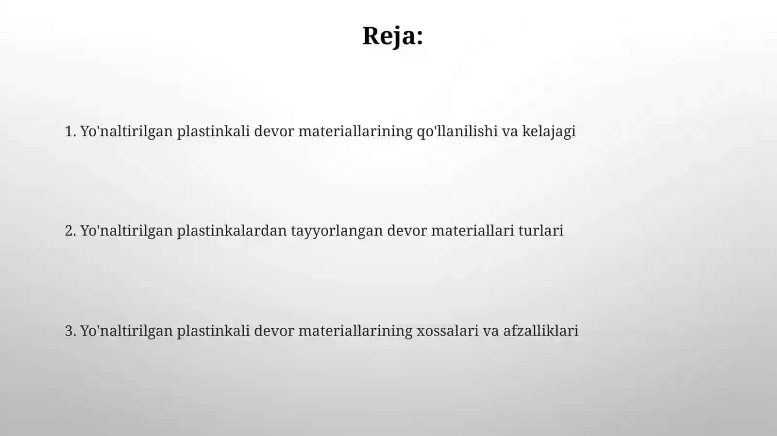 Yoʻnaltirilgan qilindi plitalardan devorbop materiallar 2