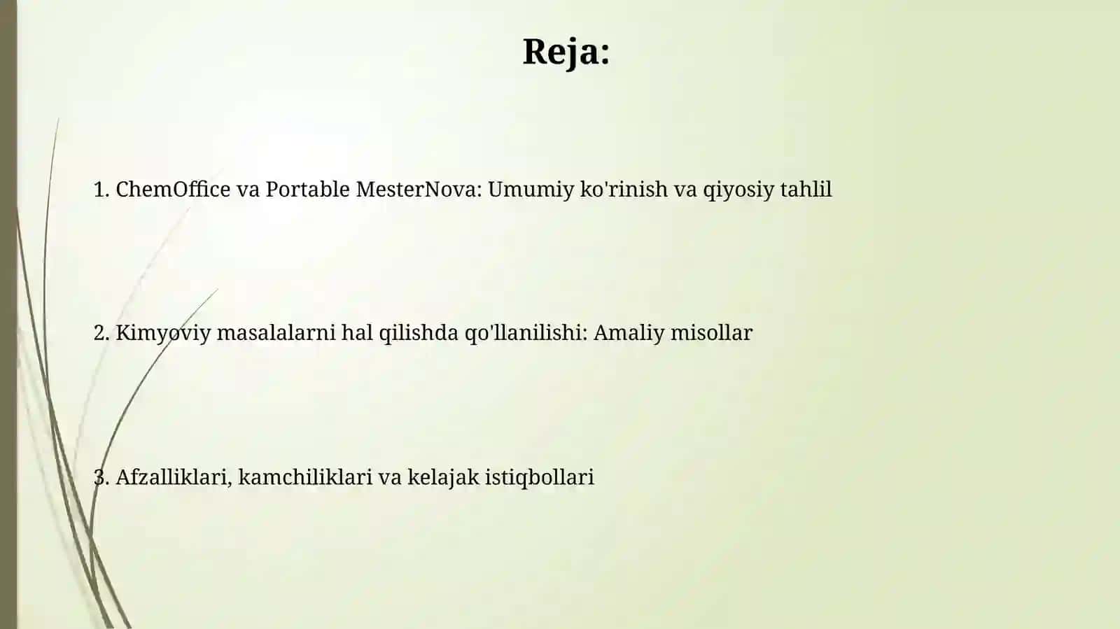 ChemOffice va Portable Mesterenova dasturlarining kimyoviy muammolarni yechishda qo'llanilishi 2