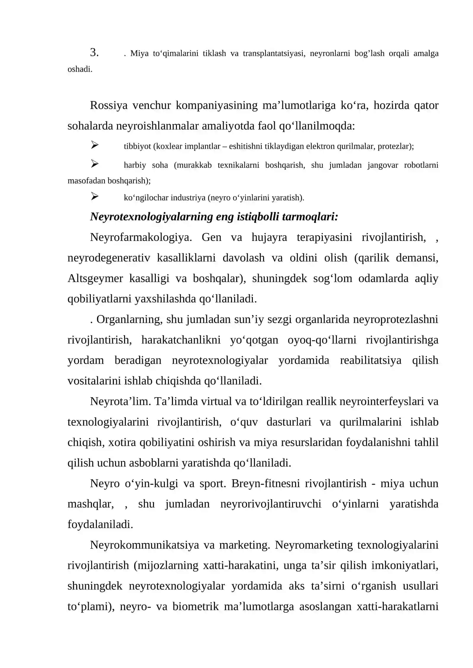 Neyrotexnologiyalar va sun'iy intellekt bo'yicha innovatsion loyihalar 2