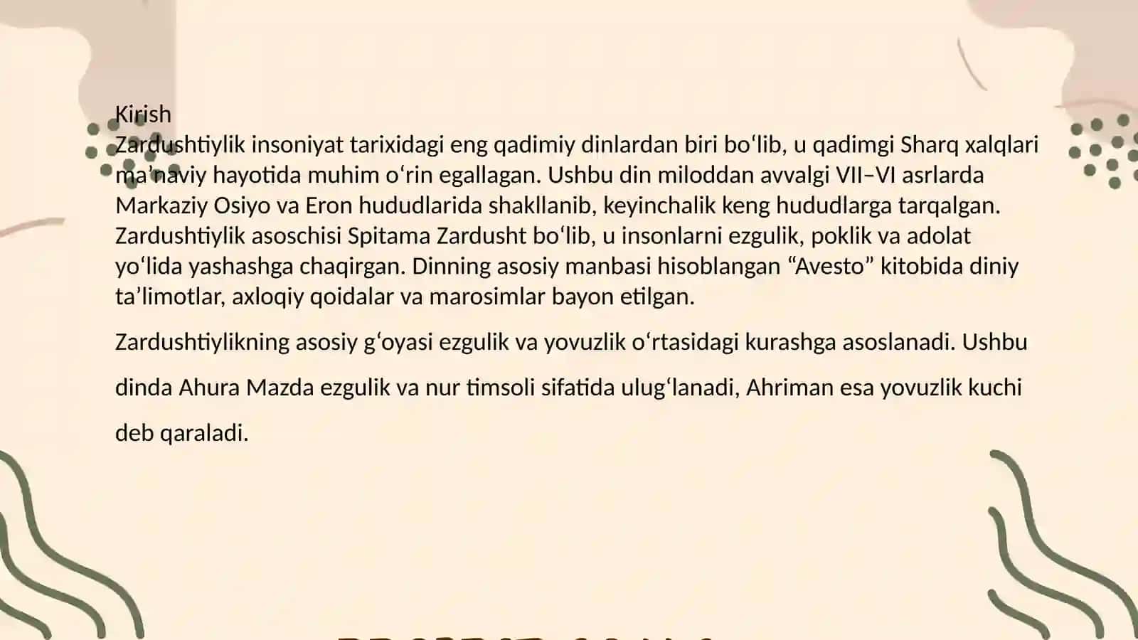 Zardushtiylik dinining paydo bo‘lishi va asosiy g‘oyalari 2