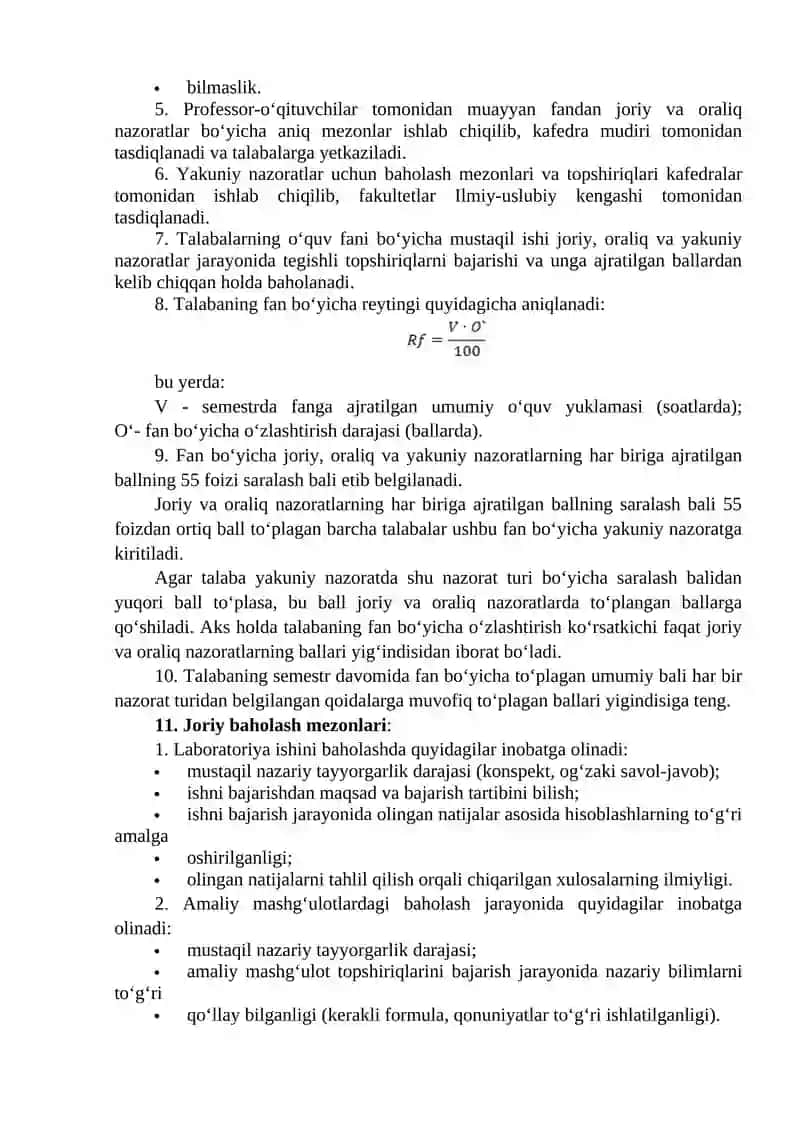 Baholash tizimlarini o’rganish. Baholash tartibi va mezonlari 2