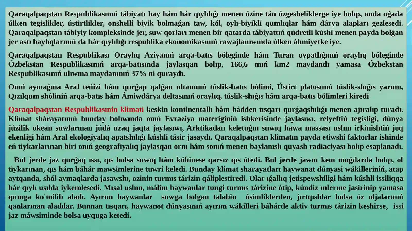 Qaraqalpaqstannıń Tábiyiy Ekosistemaları hám Olardaǵı Ózgerisler 2