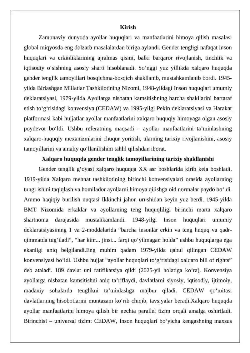 Ayollar manfaatini ta'minlashning xalqaro-huquqiy asoslari 2
