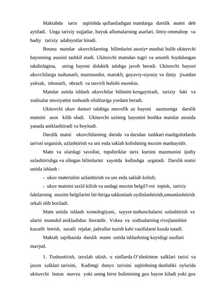 Tarix Darsligi Matni va Tarixiy Xujjatlar bilan ishlash 2