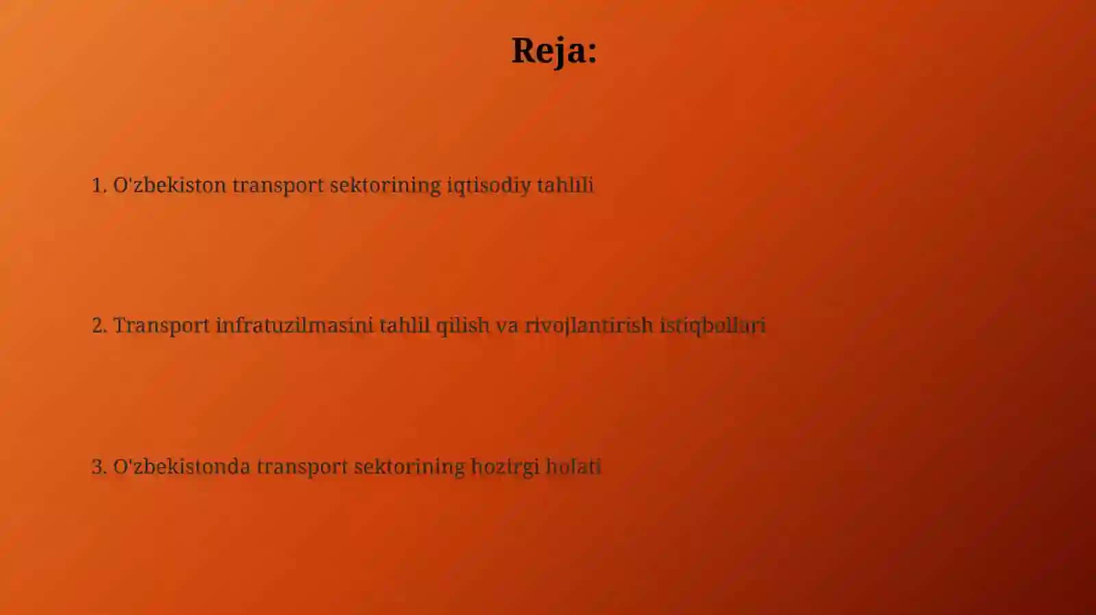 O'zbekistonda transport sohasining hozirgi holati va iqtisodiy tahlili 2