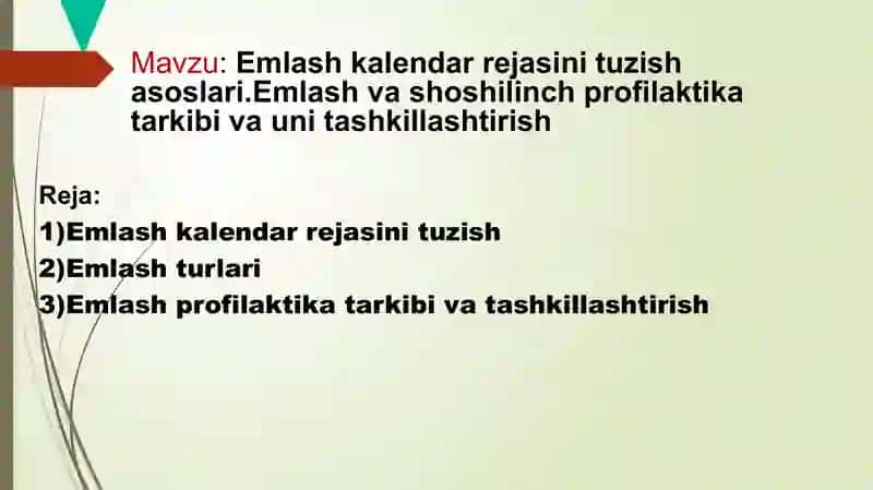 Emlash kalendari rejasini tuzish asoslari 2