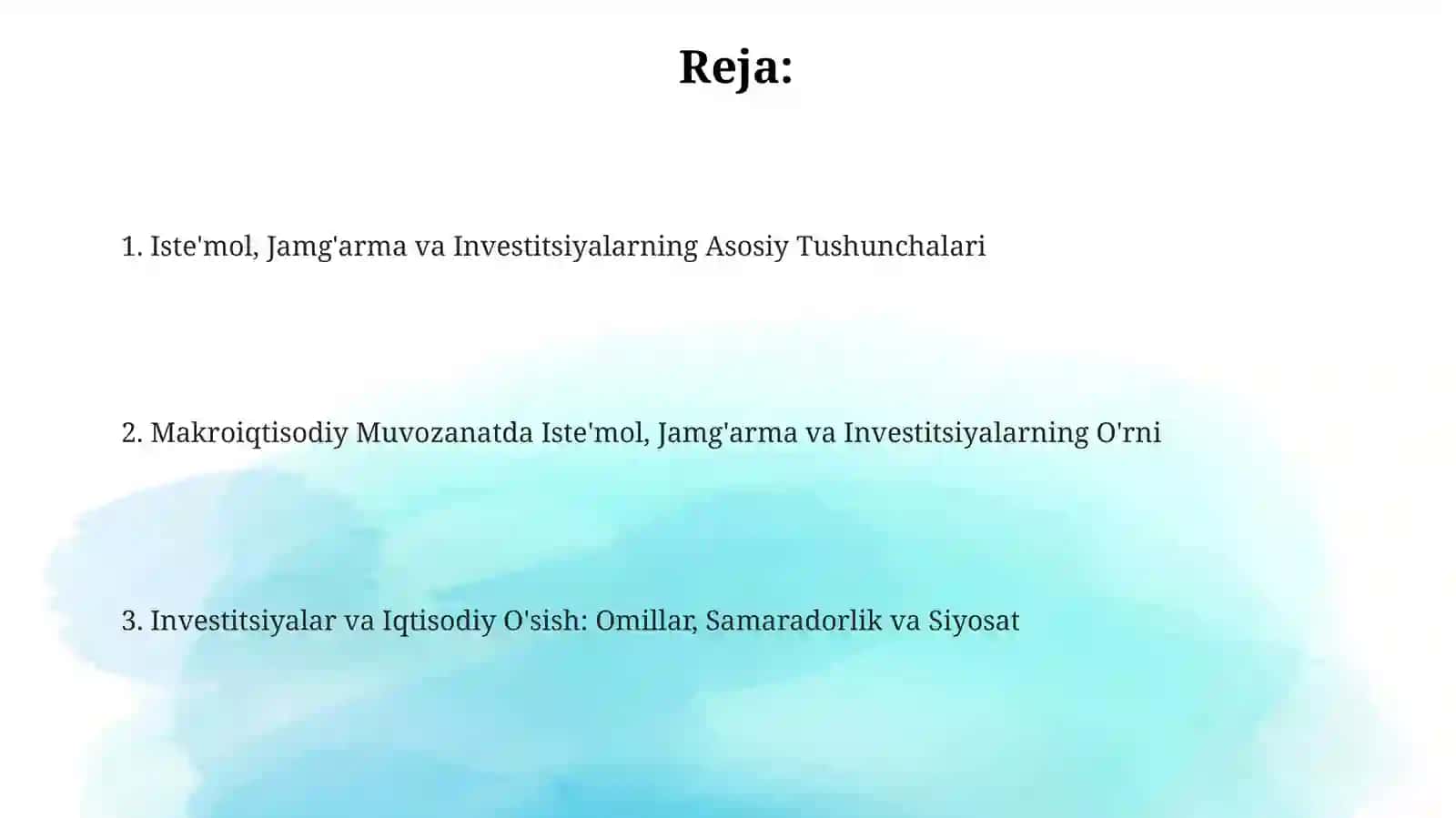 Iste'mol, Jamg'arma va Investitsiyalarningiqtisodiymazmuni 2