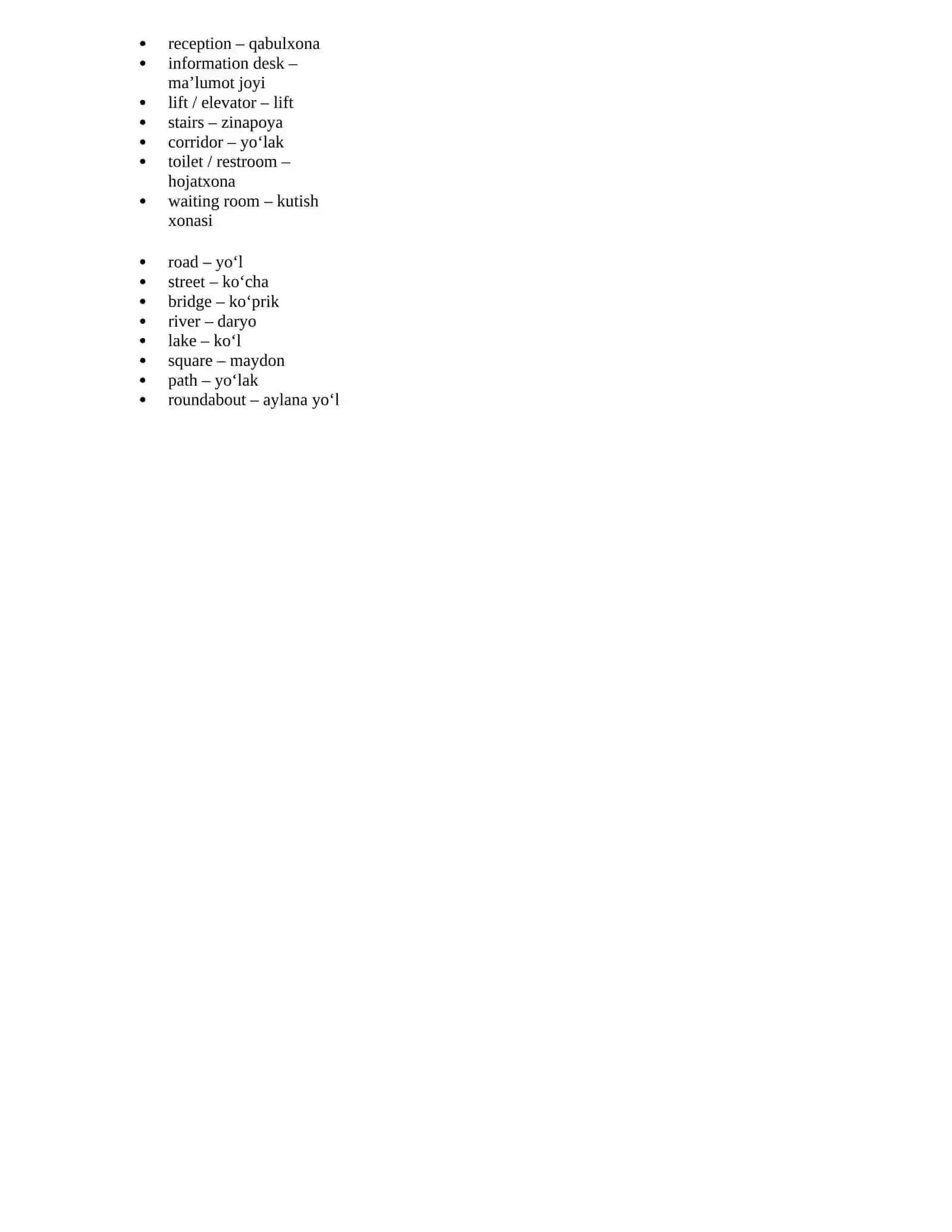 IELTS Listening (xarita/diagram) uchun muhim so'zlar 2