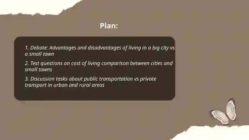 Living in a big city & a Small town mavzusida test munozalari savol va topshiriqlar tayyorlash 2
