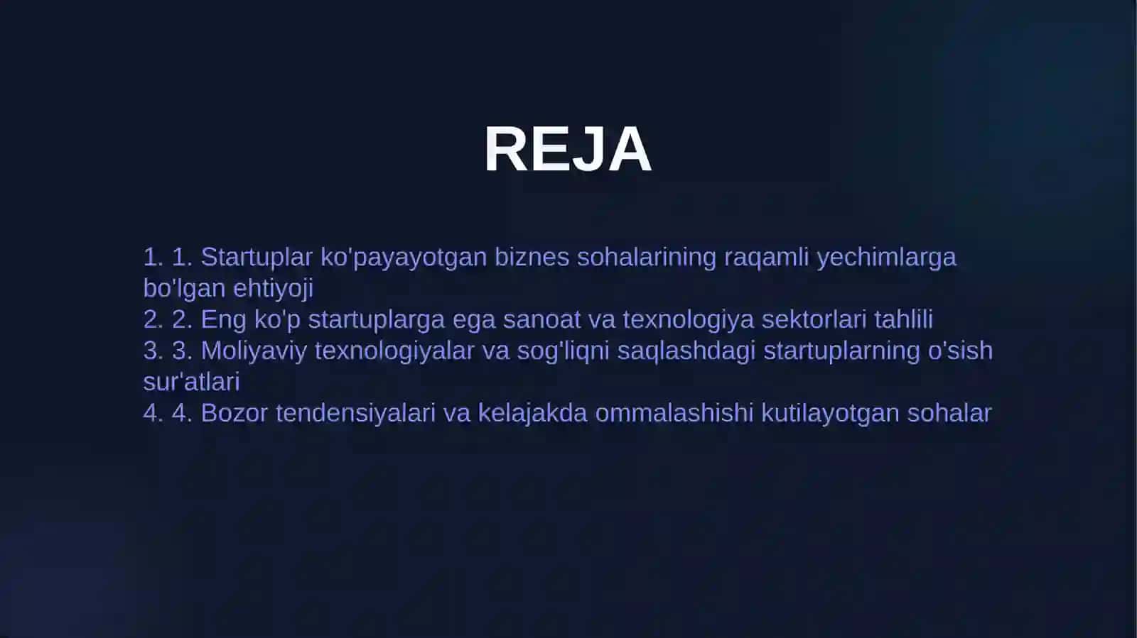 Moliyaviy texnologiyalar va sog'liqni saqlashdagi startuplarning o'sish sur'atlari 2