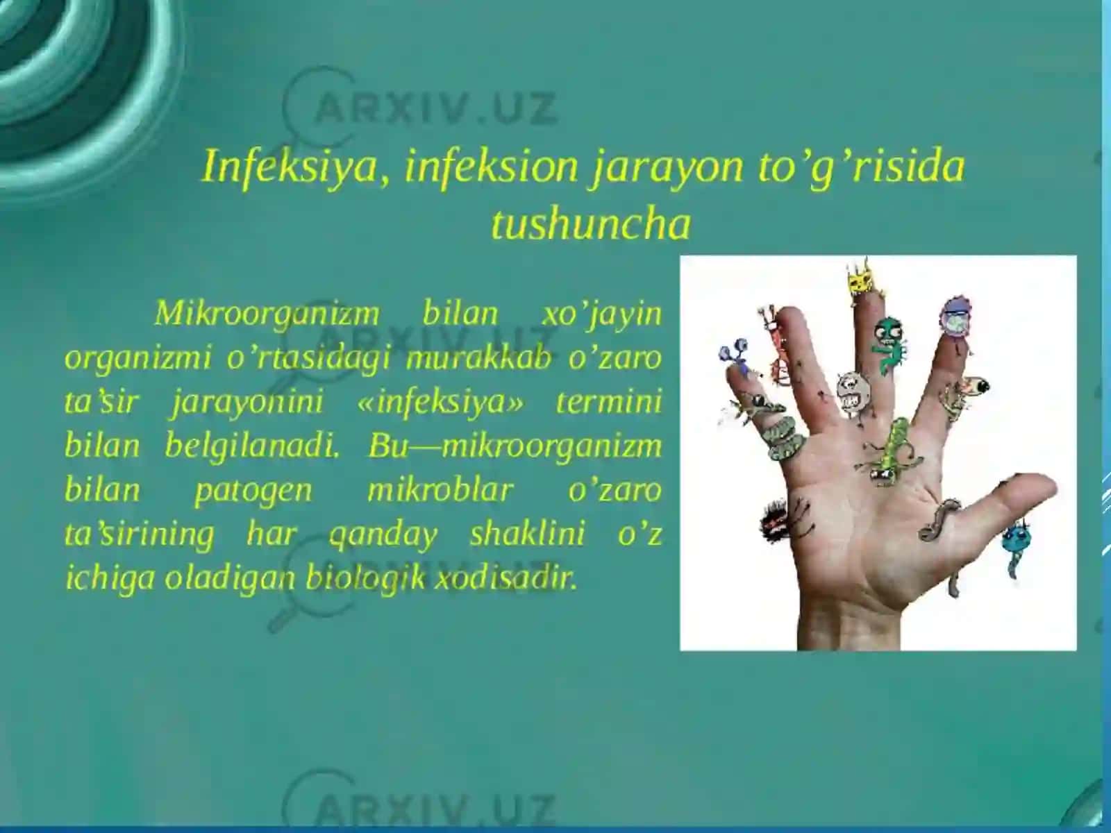 Infeksiyahaqida ta’limot. Mikroorganizmlar genetikasi. Vaksinalar va immun zardoblar,ularningturlari, olinishi, tibbiyot amaliyotidaqo’llanilishi 2