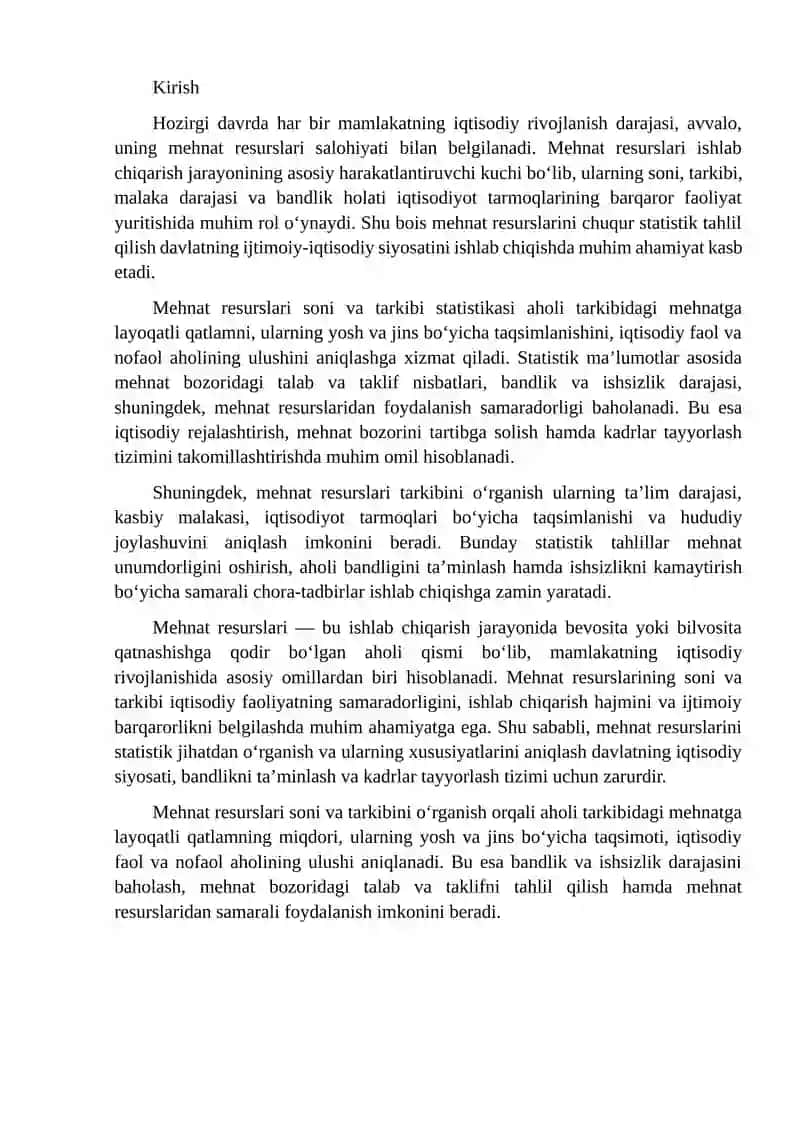 Mehnat resurslari soni va tarkibi statistikasi 2