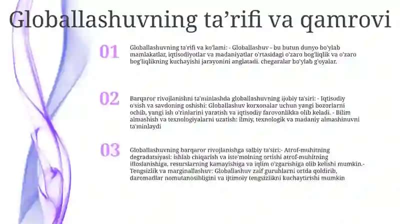 Barqaror Taraqqiyotni Ta'Minlashda Globallashuvning Ijobiy Va Salbiy YoʻNalishlari Foydalanilgan Adabiyotlar RoʻYxati 2