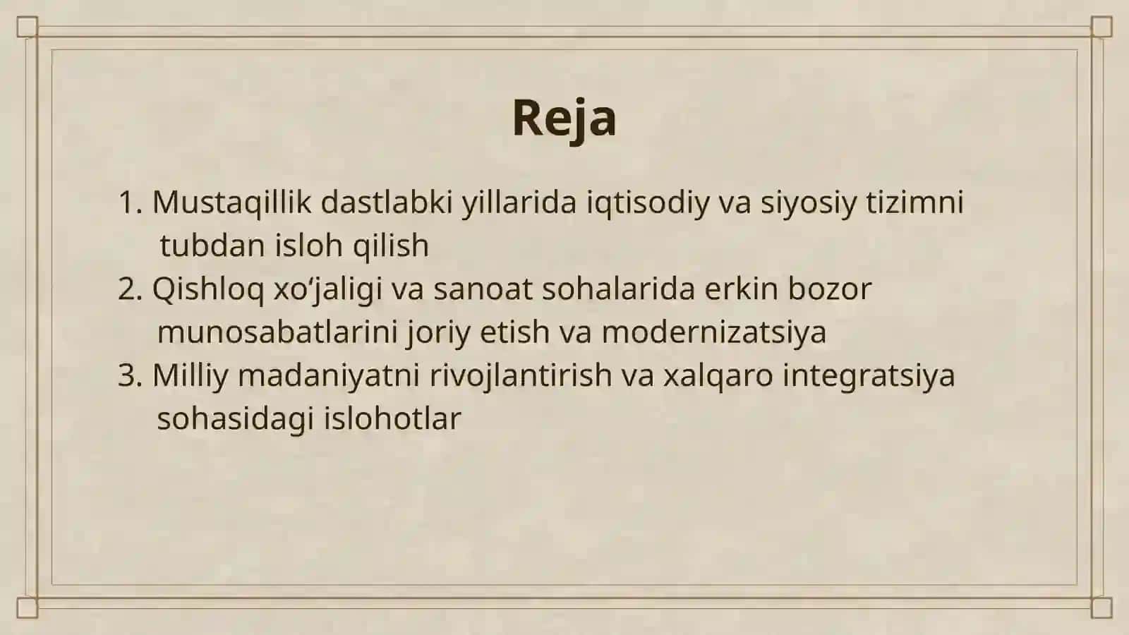 OʻZBEKISTONDA MUSTAQILLIK YILLARIDA AMALGA OSHIRILGAN ISLOHOTLAR 2