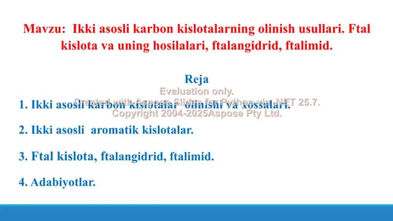 13. Ikki asosli karbon kislotalarning olinish usullari. Ftal kislota.Taqdimot, 16 bet 2