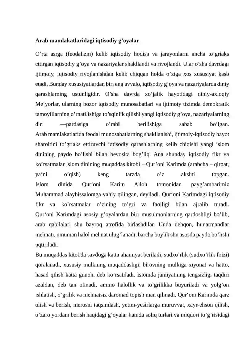 Arab mamlakatlaridagi dastlabki iqtisodiy g`oyalar 2