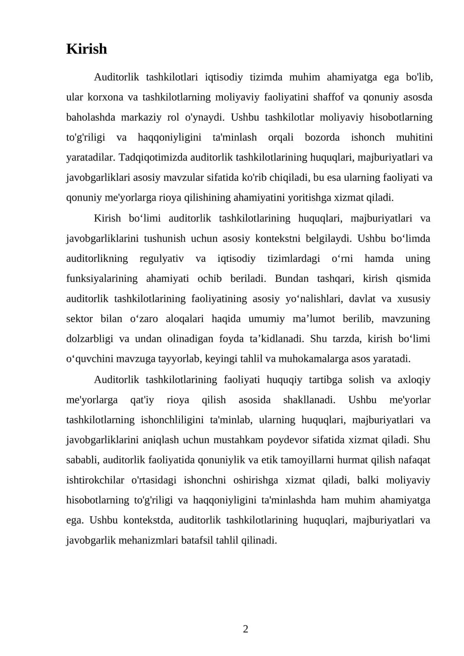 Moliyaviy auditorlik tashkilotlarining huquq - majburiyatlariga oid tadqiqot 2