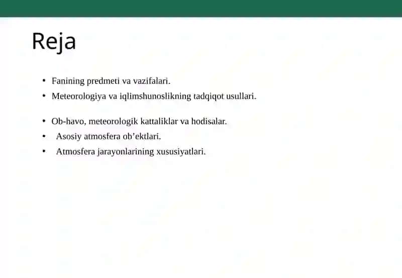 METEOROLOGIYA VA IQLIM SHUNOSLIK FANIGA KIRISH 2
