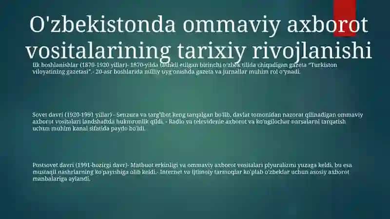 O'Zbekistonda Ommaviy Ahborot Vositalari Faoliyati 2