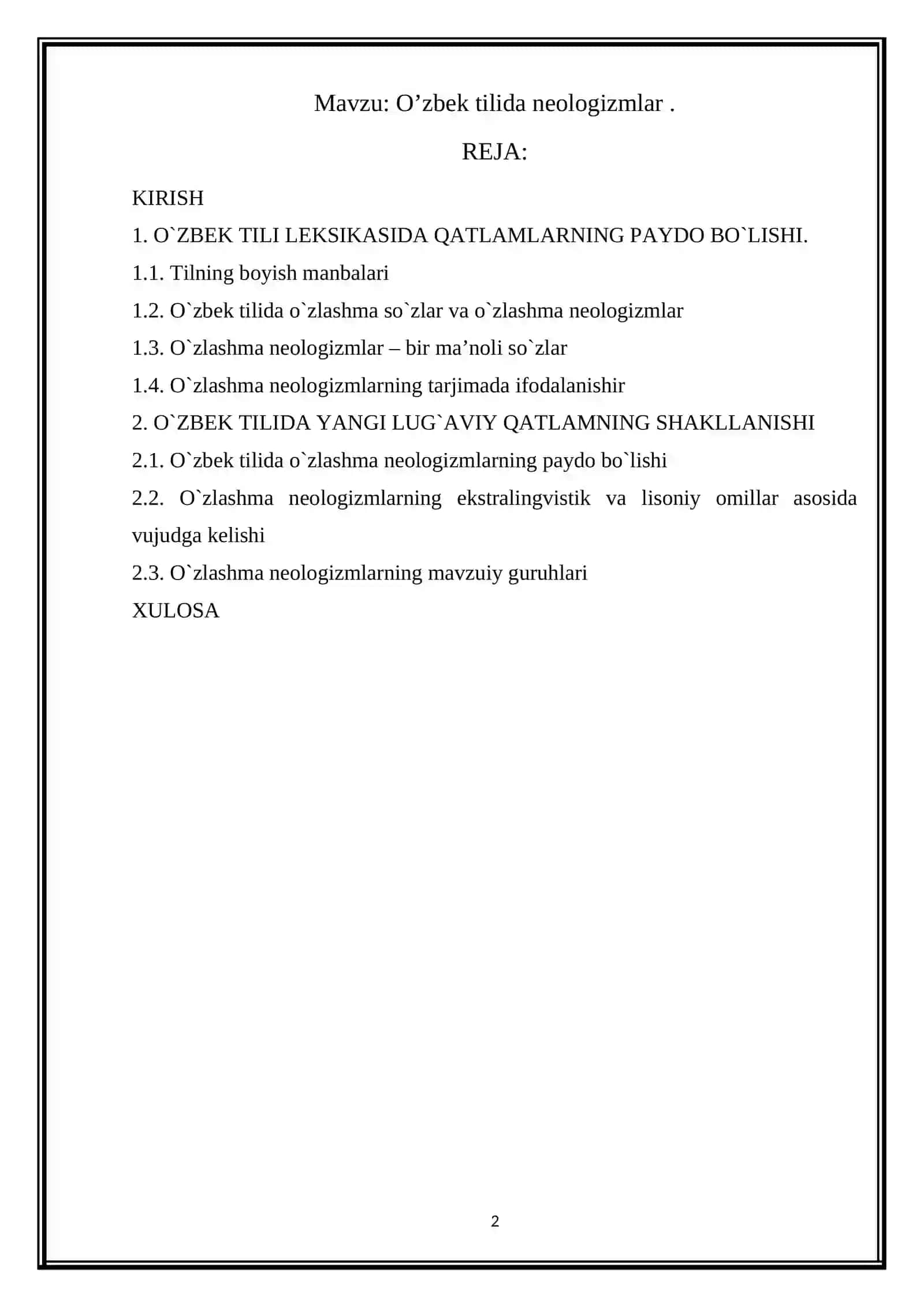 O’zbek tilida neologizmlar kurs ishi 2