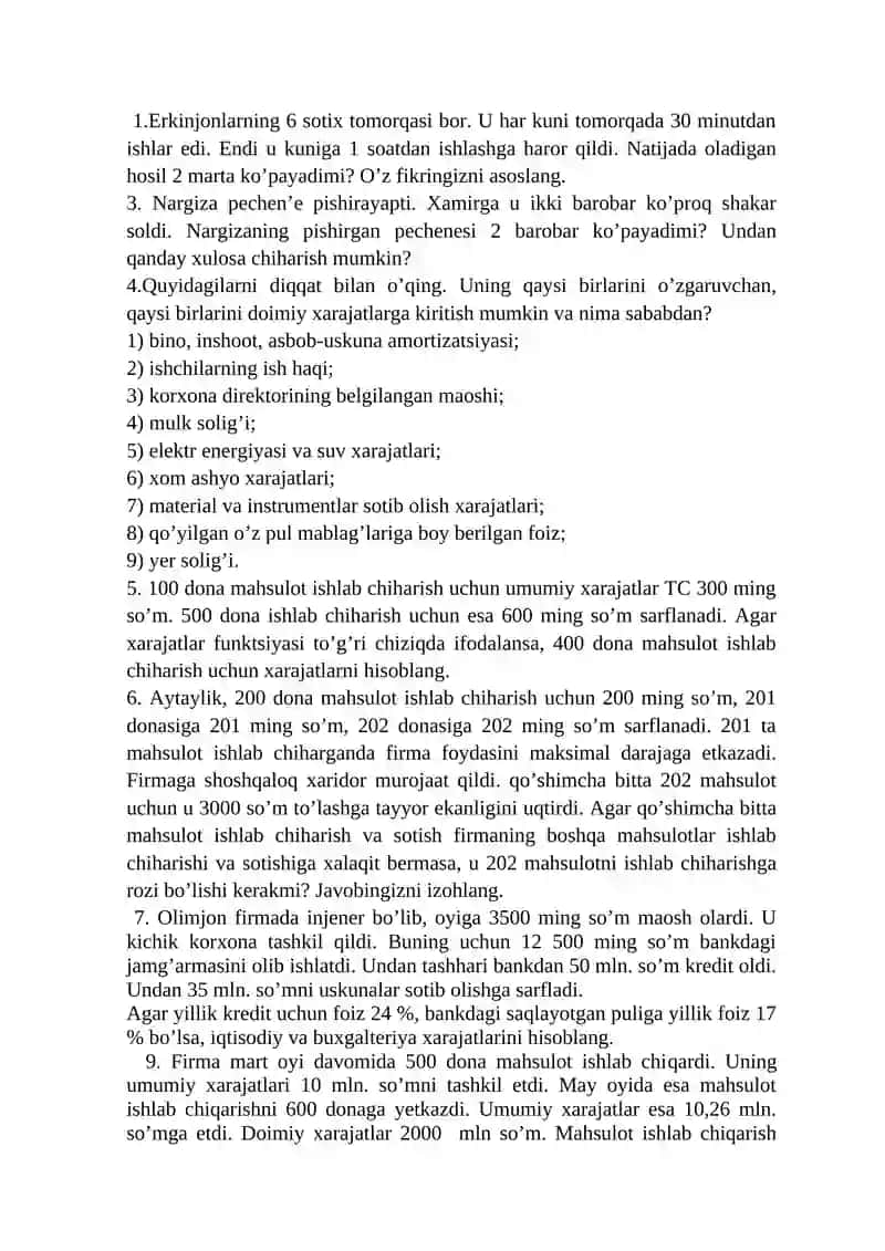 Iqtisodiy xarajatlar va foyda 2