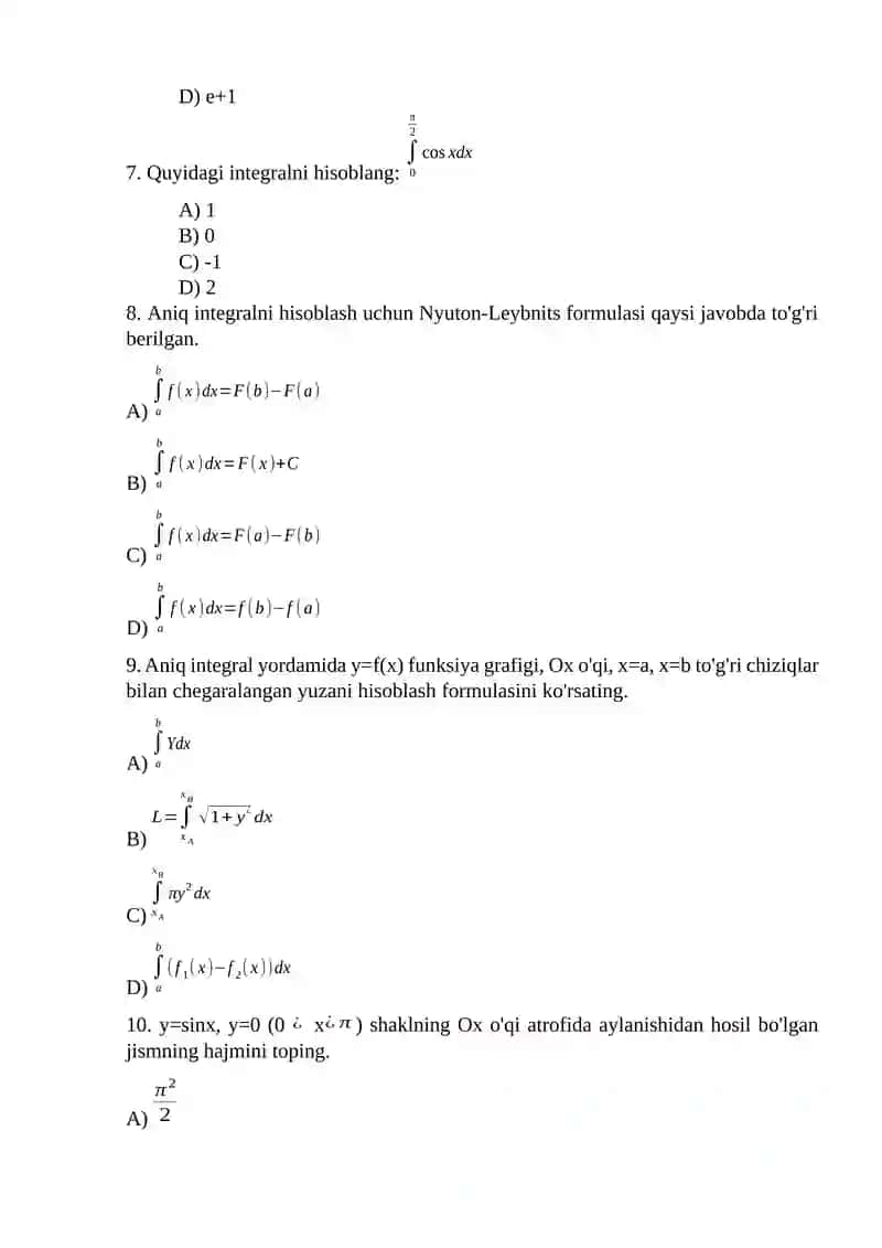 oliy matematikadan 500 talik test 2