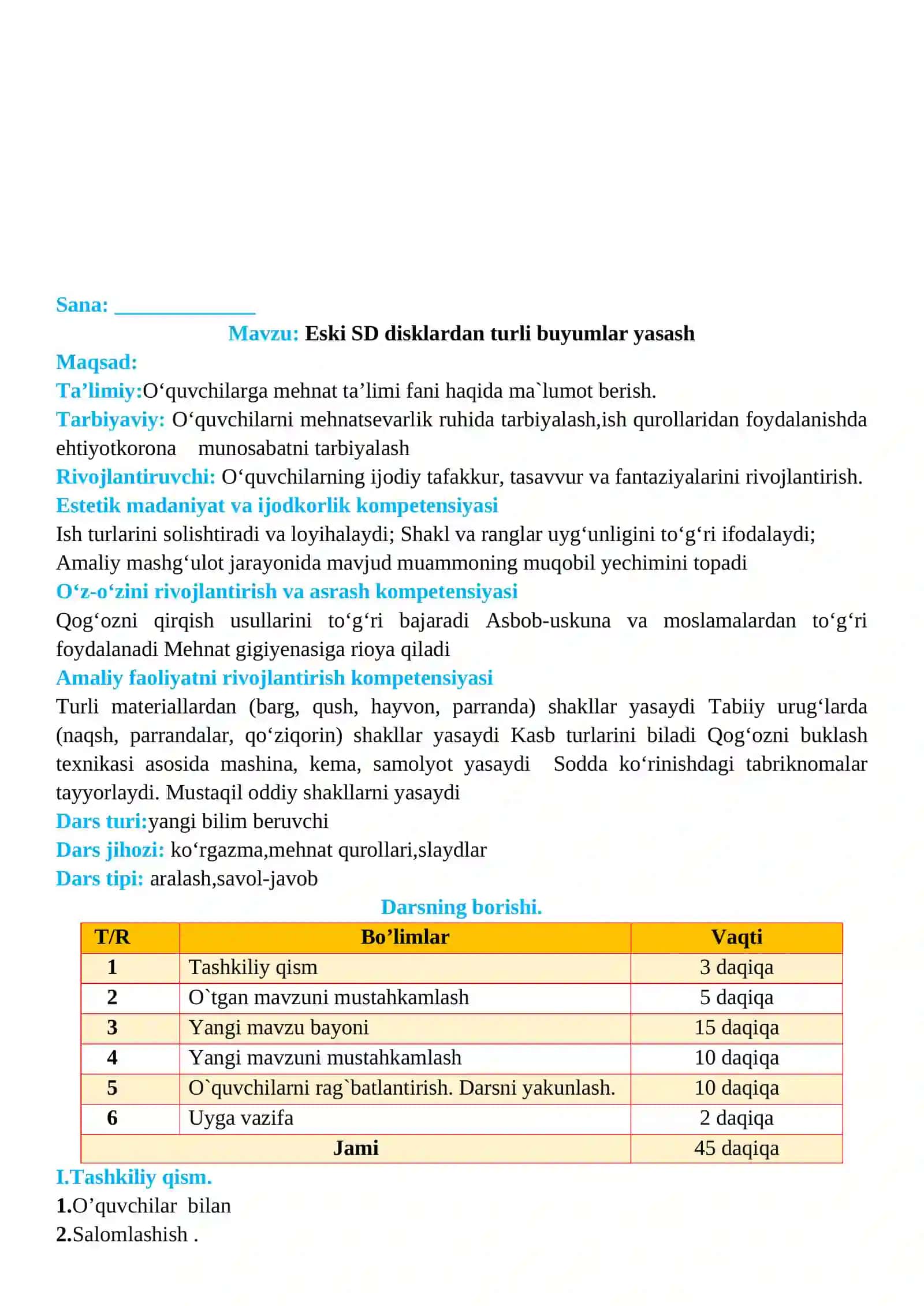 2-sinf Texnologiya fanidan Eski SD disklardan turli buyumlar yasash dars ishlanma 2