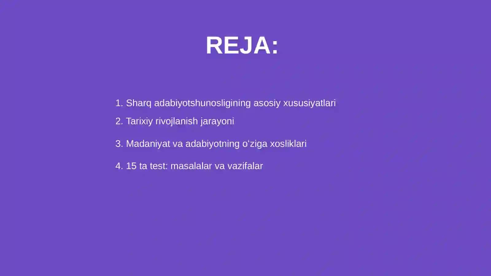 Sharq adabiyotshunosligining oʻziga xos jihatlari va 15 ta test 2