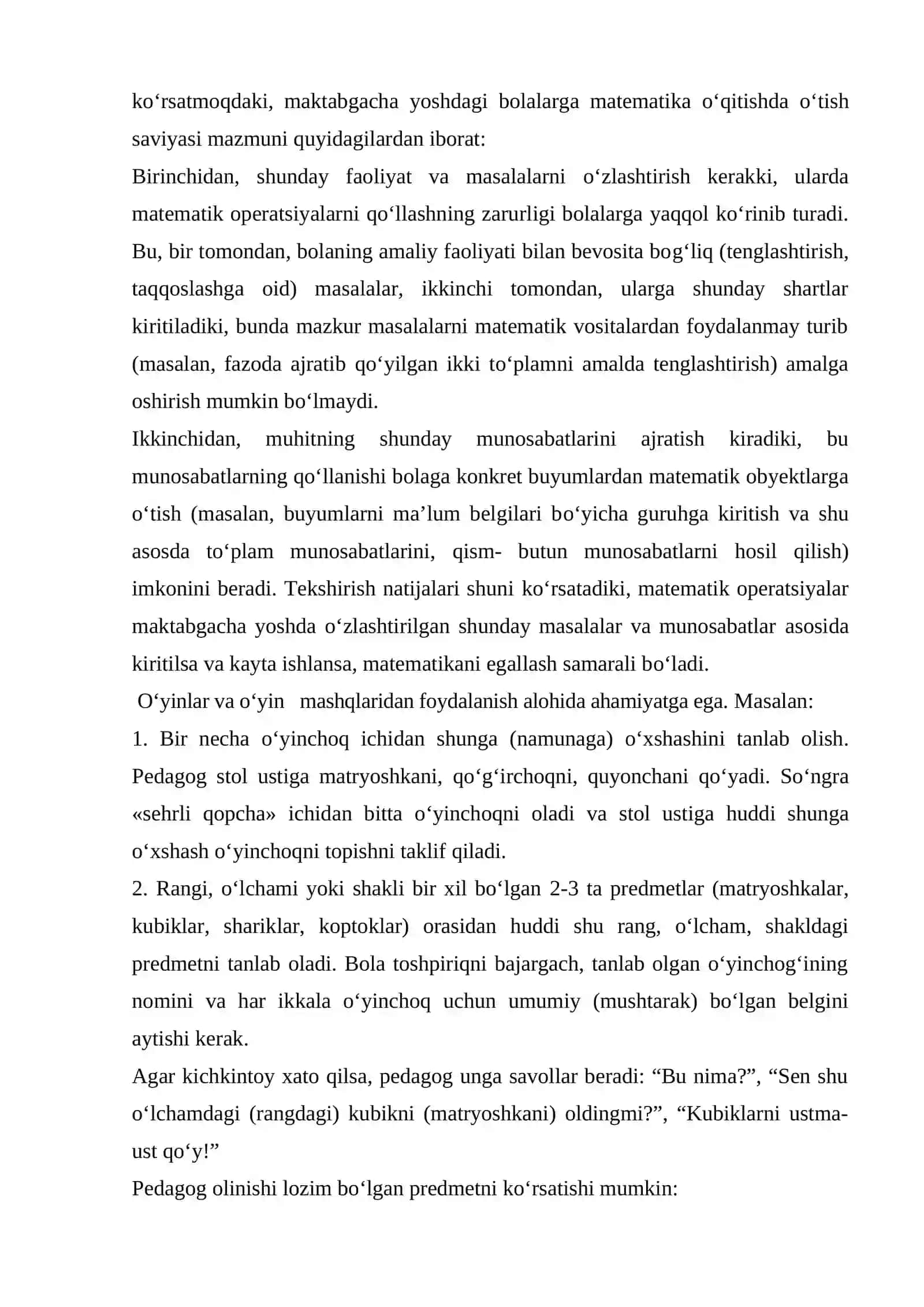 Ilk va maktabgacha yoshdagi bolalarning predmetlar miqdorini idrok qilish, esda olib qolishi va taqqoslashning o‘ziga xos xususiyatlari 2