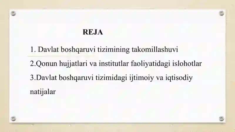 Mustaqillik yillarida davlat boshqaruvi tizimida amalga oshirilgan islohotlar SLAYD 2