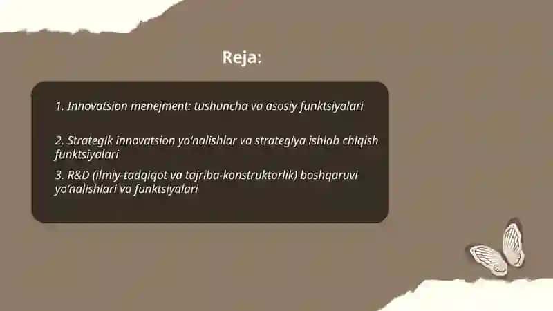 INNOVATSION MENEJMENTNING YOʻNALISHLARI VA FUNKSIYALARI 2