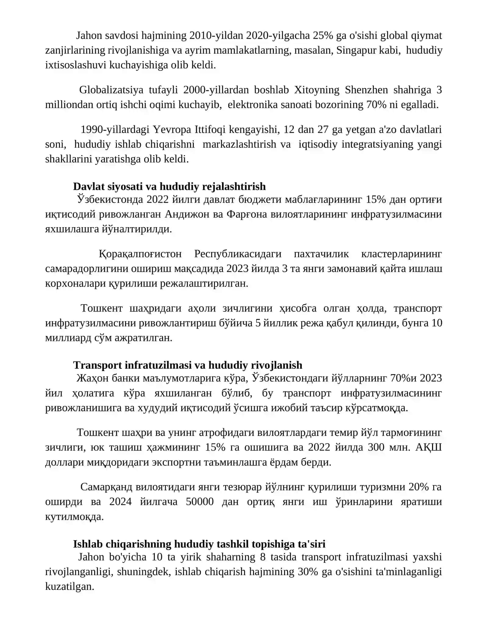 Umumiy geografik qonunlar va ishlab chiqarishni hududiy tashkil etish 2