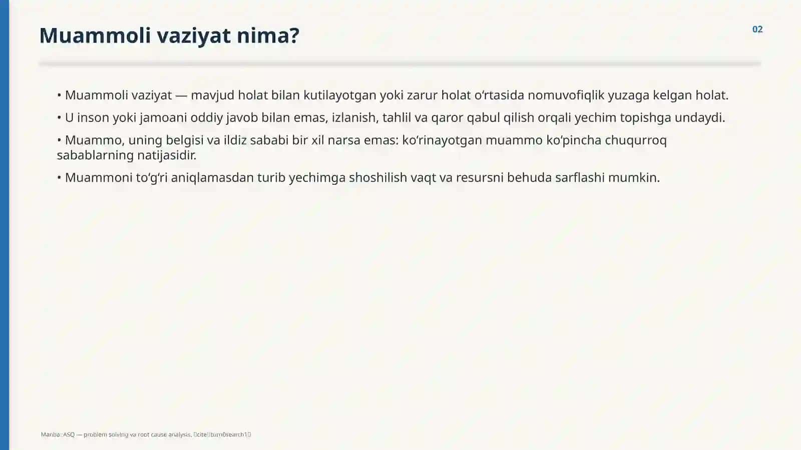 MUAMMOLI VAZIYAT VA UNI HAL QILISH METODLARI 2