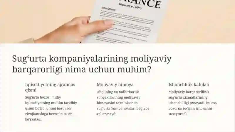 Oʻzbekistonda sugʻurta kompaniyalarining moliyaviy barqarorligini taʼminlash yoʻllari. 2