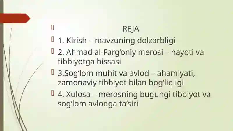 SOGLOM MUHIT – SOG’LOM  AVLOD . TIBBIYOTDA  AHMAD  AL- FARG’ONIY  MEROSI 2