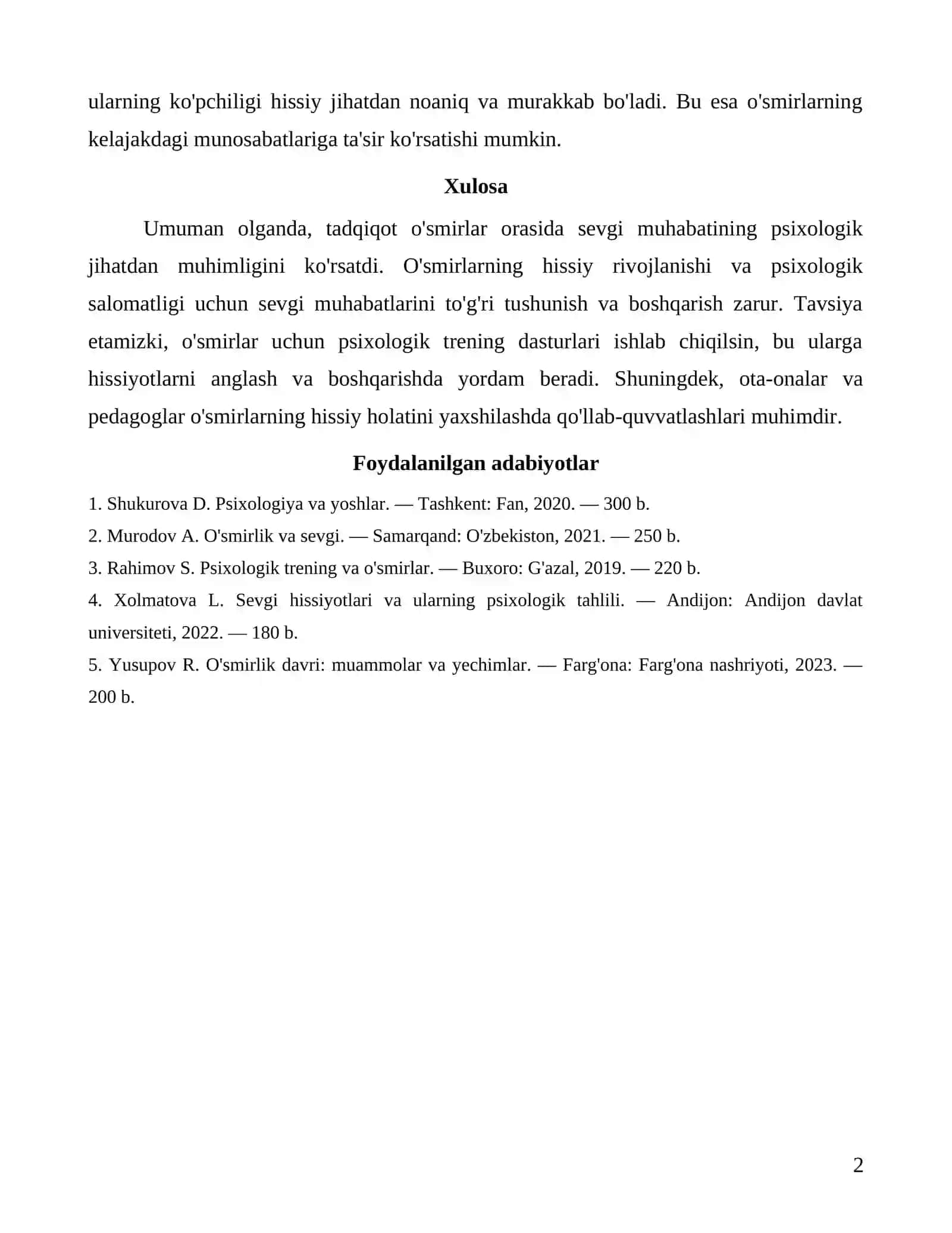 O'smirlarda sevgi muhabat psixalagik tarif va talqin 2