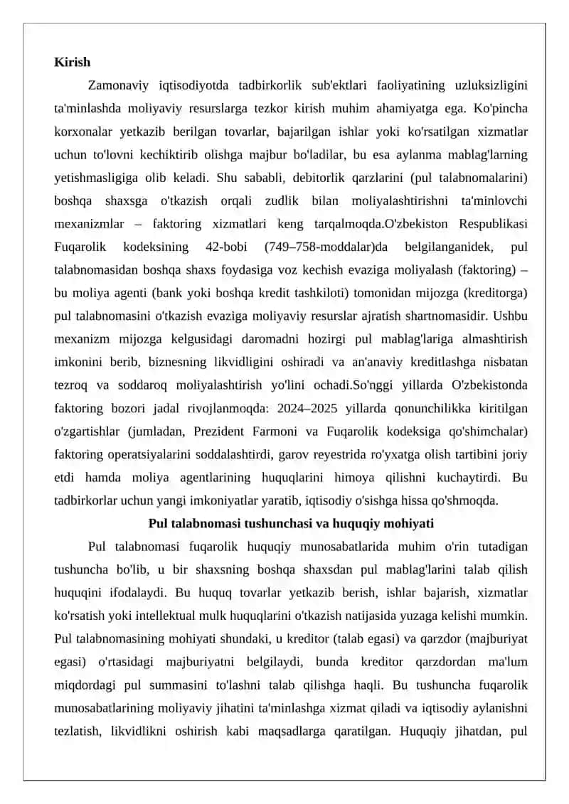 Pul talabnomasidan boshqa shaxs foydasiga voz kechish evaziga moliyalash 2