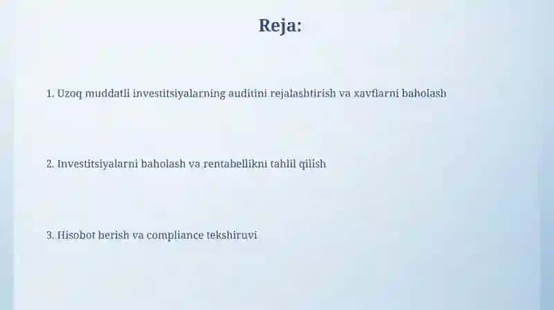 Uzoq muddatli investitsiyalar auditi 2